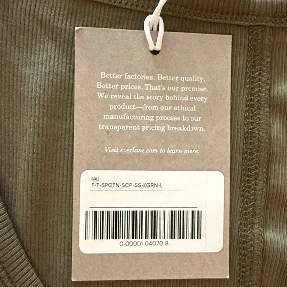 Everlane Luxe Rib Scoop-Neck Tee- Elbow Length Sleeves- Olive Green- Size L- NWT - Picture 6 of 6